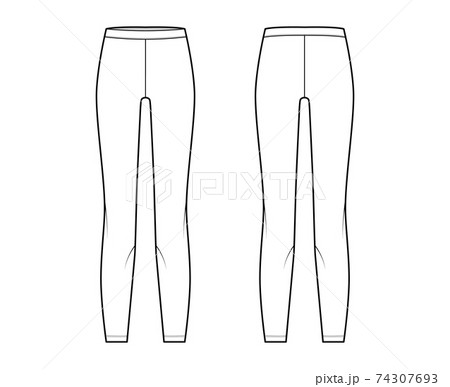 Leggins technical fashion illustration with elastic waistband. Flat sport training slim pants, casual knit trousers 74307693