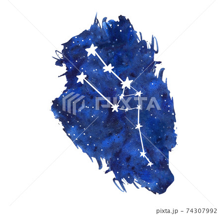 Taurus watercolor zodiac signs. Hand drawn stars on deep blue galaxy background illustration 74307992