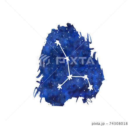Cancer watercolor zodiac signs. Hand drawn stars on deep blue galaxy background illustration 74308018