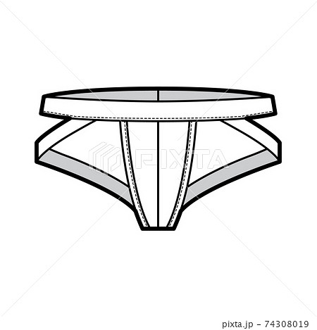 Jockstrap underwear technical fashion illustration with elastic waistband, athletic supporter. Flat thong Underpants 74308019