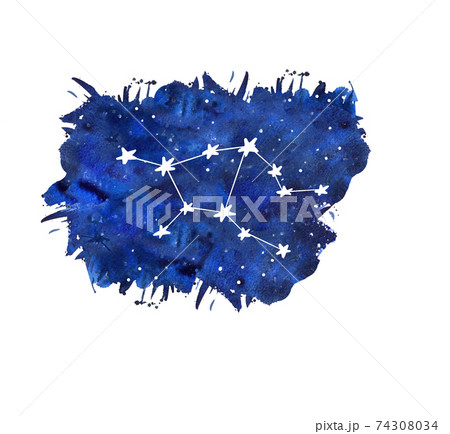 Virgo watercolor zodiac signs. Hand drawn stars on deep blue galaxy background illustration 74308034