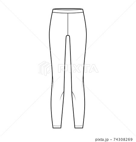 Leggins technical fashion illustration with elastic waistband. Flat sport training slim pants, casual knit trousers Leggins technical fashion illustration with elastic waistband. Flat sport training slim pants, casual knit trousers 74308269