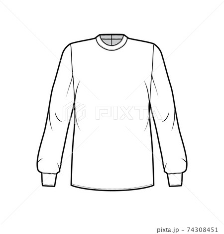 Blouse technical fashion illustration with banded collar, long sleeves with cuff, oversized body, back zip fastening. 74308451