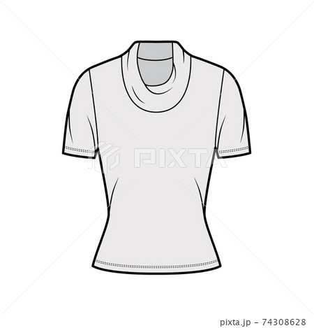 Cowl turtleneck jersey sweater technical fashion illustration with short sleeves, close-fitting shape. Cowl turtleneck jersey sweater technical fashion illustration with short sleeves, close-fitting shape. 74308628