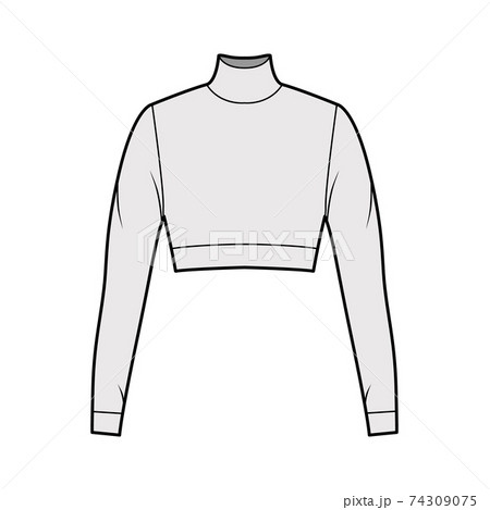 Cropped turtleneck jersey sweater technical fashion illustration with long sleeves, close-fitting shape. Flat Cropped turtleneck jersey sweater technical fashion illustration with long sleeves, close-fitting shape. Flat 74309075