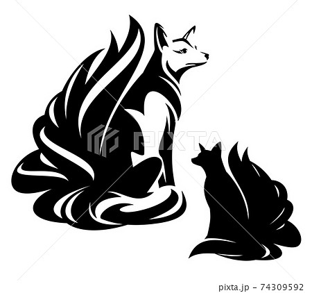 Mythical Asian Fox Spirit With Nine Tails Black Stock Illustration