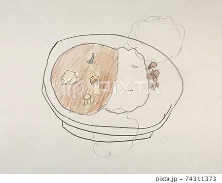 子供の絵　小学生　カレー　ビーフカレー　シチュー　給食 74311373