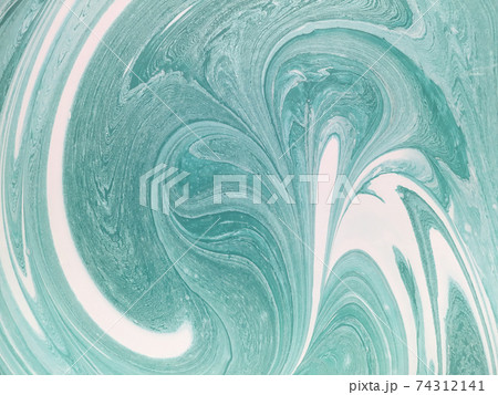 Green and white abstract background from fluid art, wallpaper. Marble texture. 74312141