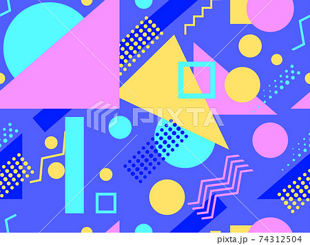 Seamless pattern with geometric shapes in the style of the 80s. Trendy retro background for printing on paper, advertising materials and fabric. Vector illustration Seamless pattern with geometric shapes in the style of the 80s. Trendy retro background for printing on paper, advertising materials and fabric. Vector illustration 74312504