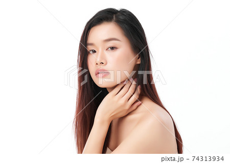 Beautiful young asian woman with clean fresh skin on white background, Face care, Facial treatment, Beautiful young asian woman with clean fresh skin on white background, Face care, Facial treatment, 74313934
