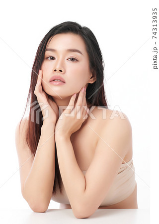 Beautiful young asian woman with clean fresh skin on white background, Face care, Facial treatment, Beautiful young asian woman with clean fresh skin on white background, Face care, Facial treatment, 74313935