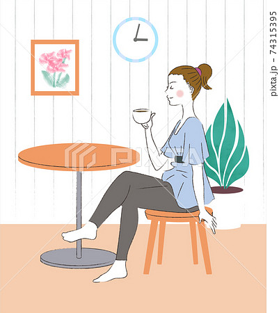 お家でコーヒーを飲む女性のイラスト素材 お家でコーヒーを飲む女性のイラスト素材