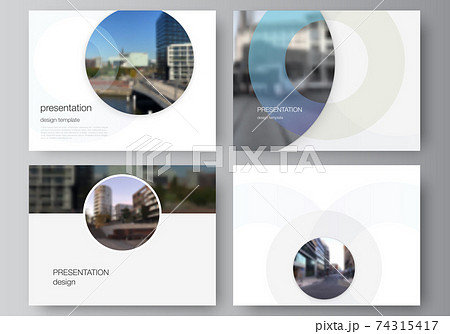 Vector layout of the presentation slides design business templates, multipurpose template for presentation brochure, cover. Background template with rounds, circles for IT, technology. Minimal style. 74315417