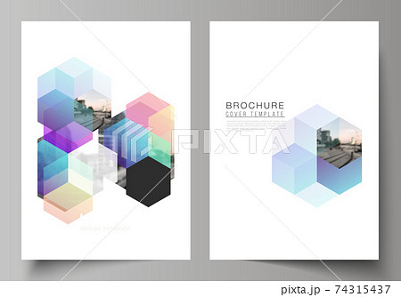 Vector layout of A4 format cover mockups design templates with abstract shapes and colors for brochure, flyer layout, booklet, cover design, book design, brochure cover. Vector layout of A4 format cover mockups design templates with abstract shapes and colors for brochure, flyer layout, booklet, cover design, book design, brochure cover. 74315437