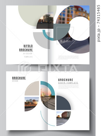 Vector layout of two A4 cover mockups design template for bifold brochure, flyer, cover design, book, brochure cover. Background with abstract circle round banners. Corporate business concept template 74315465