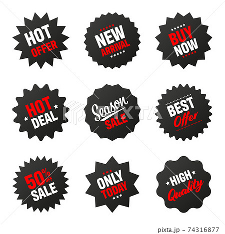 Realistic black tilted price tags collection. Special offer or shopping discount label. Retail paper 74316877