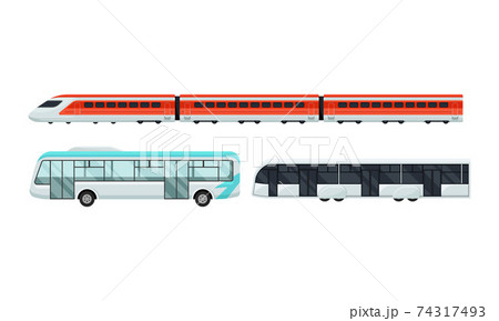 Bus and Train as Transfer to Airport Terminal Vector Set 74317493