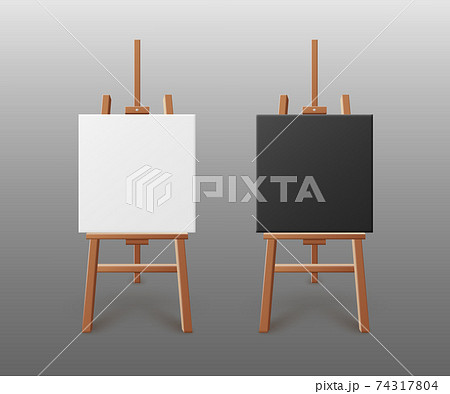 Black and white artboards on easels, realistic vector illustration isolated. Black and white artboards on easels, realistic vector illustration isolated. 74317804