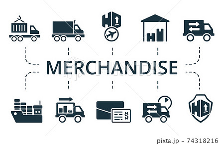 Merchandise icon set. Collection contain pack of pixel perfect creative icons. Merchandise elements set. Merchandise icon set. Collection contain pack of pixel perfect creative icons. Merchandise elements set. 74318216