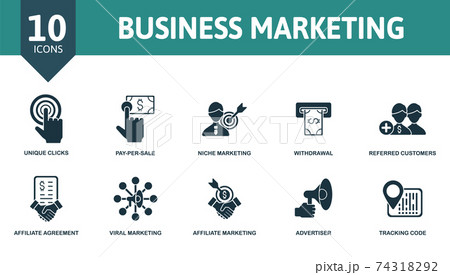 Business Marketing icon set. Collection contain tracking, code, advertiser, viral, marketing, affiliate marketing and over icons. Business Marketing elements set Business Marketing icon set. Collection contain tracking, code, advertiser, viral, marketing, affiliate marketing and over icons. Business Marketing elements set 74318292