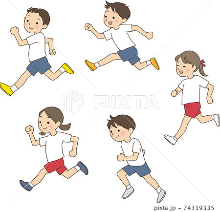 走る子供 5人のイラスト素材