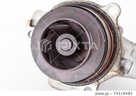 A proven modern car pump in the cooling system with a temperature sensor. Automatic water pump concept on white background, isolate 74319485