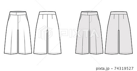 Short Bermuda dress pants technical fashion illustration with knee length, normal waist, high rise, slashed pocket. Short Bermuda dress pants technical fashion illustration with knee length, normal waist, high rise, slashed pocket. 74319527