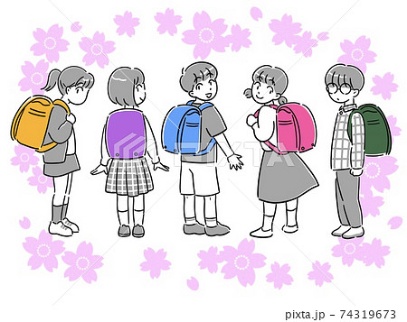 Boys Girls And Cherry Blossoms Turning Around Stock Illustration