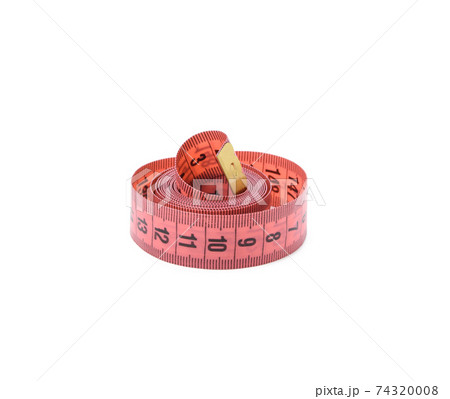 twisted red measuring tape isolated on white background 74320008