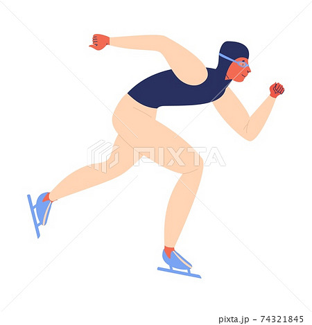 Ice speed skating character isolated on white. Vector woman in glasses on skates 74321845