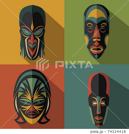 Set of African Ethnic Tribal masks 74324418