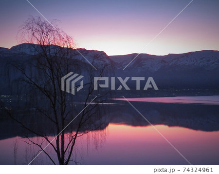 Beautiful sunset view behind the mountains 74324961