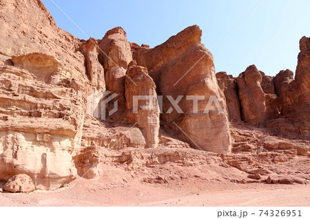 The Pillars of Solomon in the Timna Valley near Eilat in southern Israel. Geological rock formations The Pillars of Solomon in the Timna Valley near Eilat in southern Israel. Geological rock formations 74326951