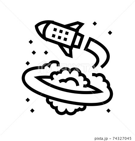 rocket flying around planet line icon vector illustration 74327045