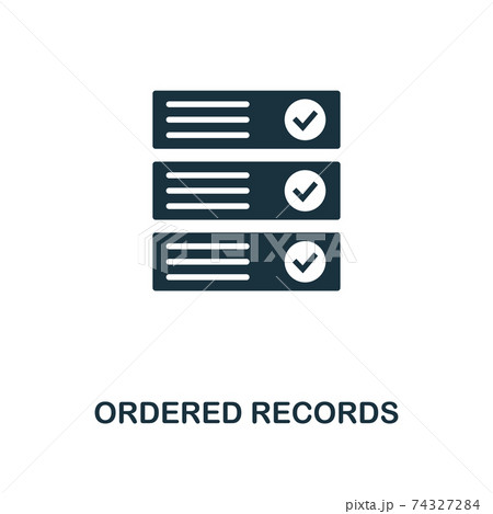 Ordered Records icon. Monochrome style design from crypto currency icon collection. UI. Pixel perfect simple pictogram ordered records icon. Web design, apps, software, print usage. 74327284