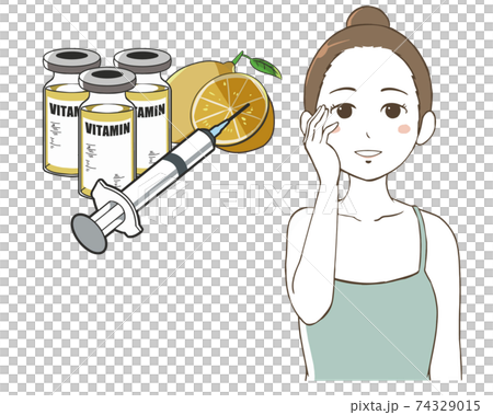 A woman who injects vitamins with lemon and white skin A woman who injects vitamins with lemon and white skin 74329015
