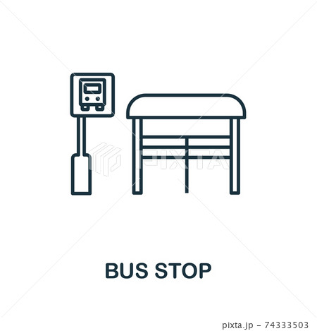 Bus Stop outline icon. Thin style design from city elements icons collection. Pixel perfect symbol of bus stop icon. Web design, apps, software, print usage Bus Stop outline icon. Thin style design from city elements icons collection. Pixel perfect symbol of bus stop icon. Web design, apps, software, print usage 74333503