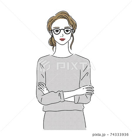 メガネをかけて腕組みした女性正面のイラスト素材