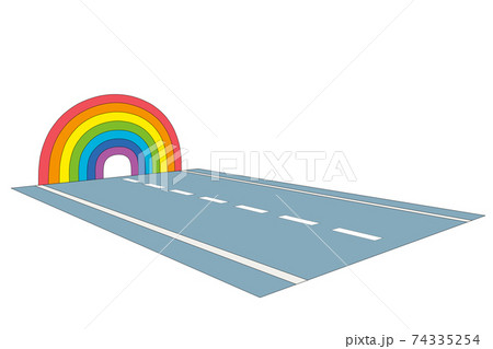 rainbow at the end of the street, digital illustration isolated on white. perspective view 74335254