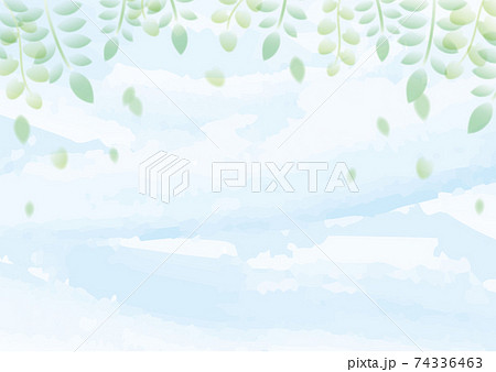 背景 フレーム 植物 葉 水彩【青】01 74336463