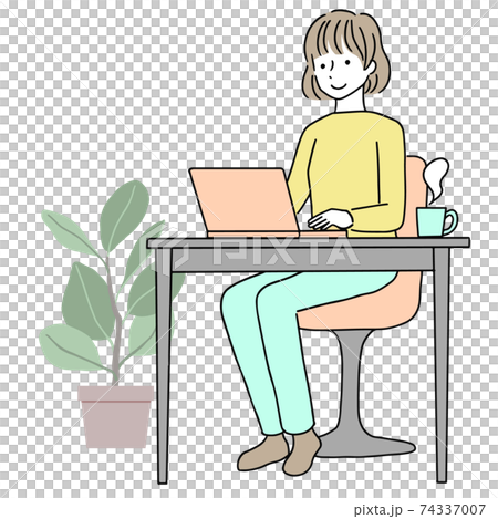 A woman using a computer A woman using a computer 74337007