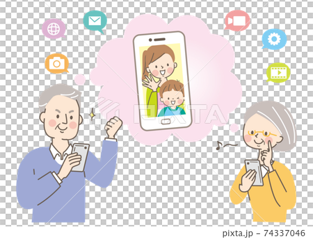 Senior women and men using smartphones 74337046