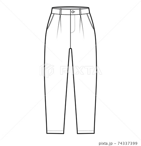Capri pants technical fashion illustration with belt loops, mid-calf length, normal waist, high rise, slash, flap pocket Capri pants technical fashion illustration with belt loops, mid-calf length, normal waist, high rise, slash, flap pocket 74337399