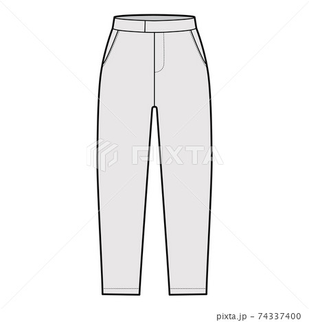 Short capri pants technical fashion illustration with mid-calf length, normal waist, high rise, slashed, flap pocket. 74337400