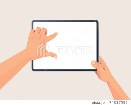 human hands holding tablet pc with blank touch...のイラスト素材 [74337595] - PIXTA