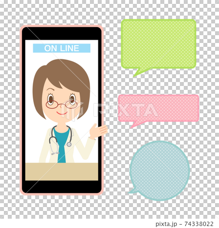 Online medical treatment with a smartphone Female doctor in a white coat 74338022