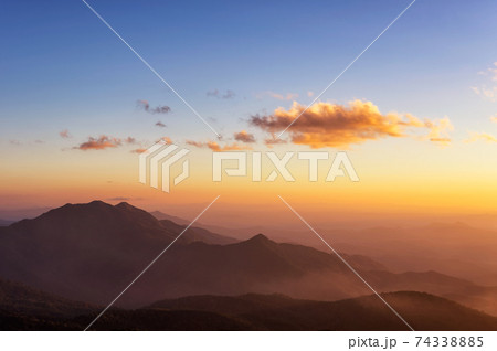 Mountain and sunset. Mountain and sunset. 74338885