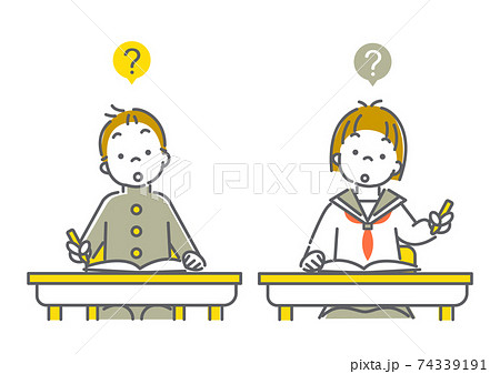 首をかしげる中学生の線画イラスト素材 男女セットのイラスト素材
