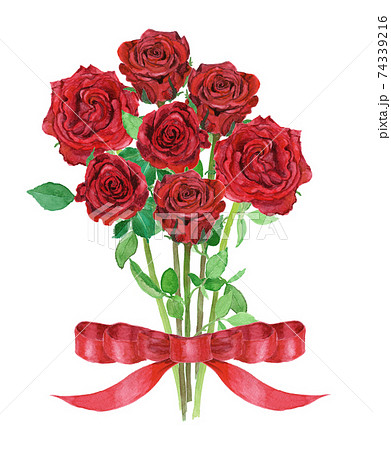 赤い薔薇7本の花束の水彩イラストのイラスト素材