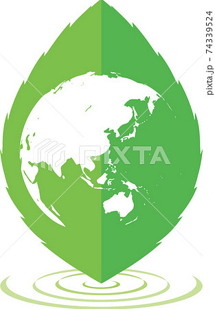 エコのイメージイラスト 葉っぱ 地球 波紋 のイラスト素材